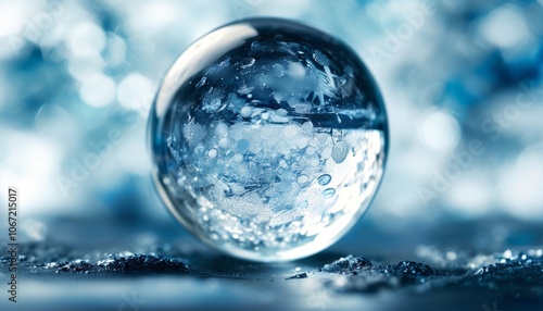 Wallpaper Mural transparent round glass ball on blue background, close up view Torontodigital.ca