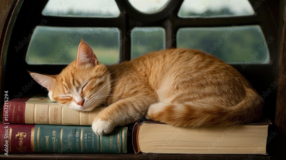 custom made wallpaper toronto digitalCozy Cat Asleep on Stack of Books