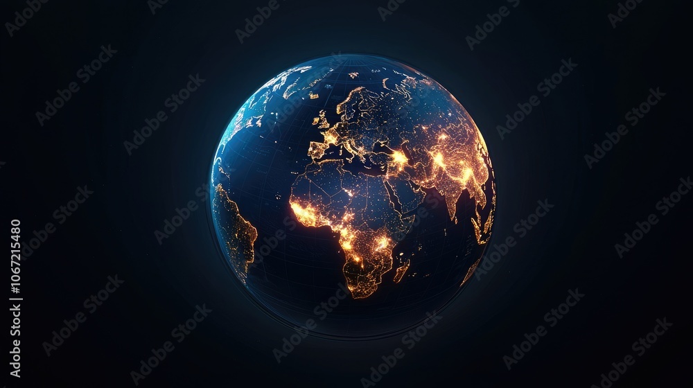 Earth at Night with Illuminated City Lights Earth at Night with Illuminated City Lights
