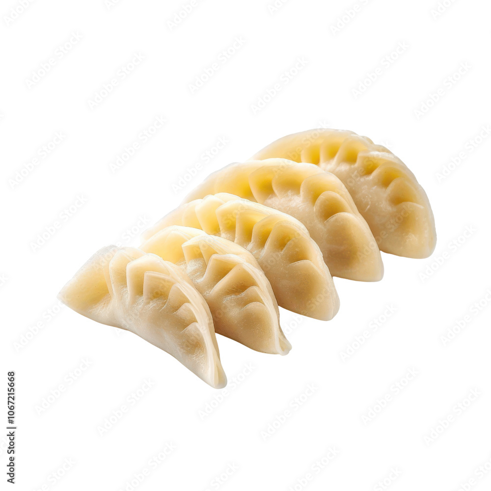 Dumplings arranged in a row on a white isolated background Dumplings arranged in a row on a white isolated background