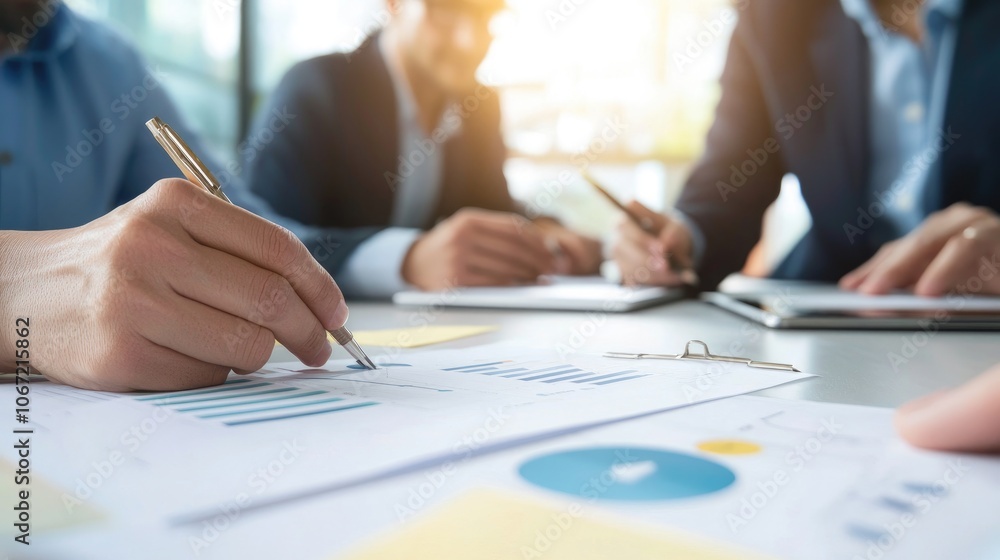 Business Meeting with Charts and Data Analysis in Focus Business Meeting with Charts and Data Analysis in Focus