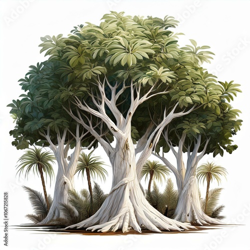 isolated white trees trunks and typical stems