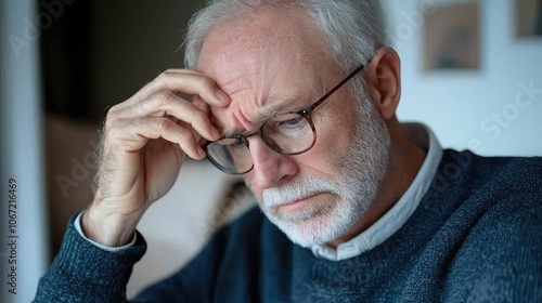 Thoughtful Senior Man with Glasses in Home Setting