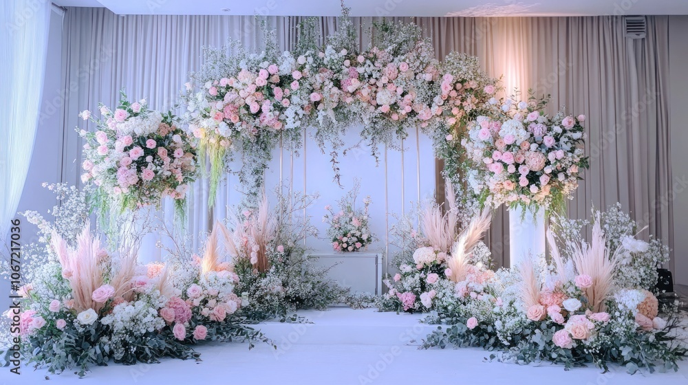 Fototapeta premium Flower Decoration - Beautiful floral arrangement with pastel colors, giving an enchanting look.