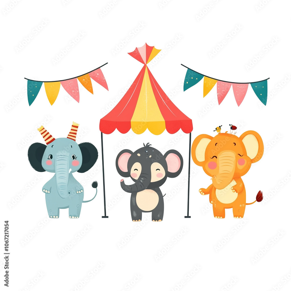 Obraz premium Three Cute Elephants Under a Circus Tent