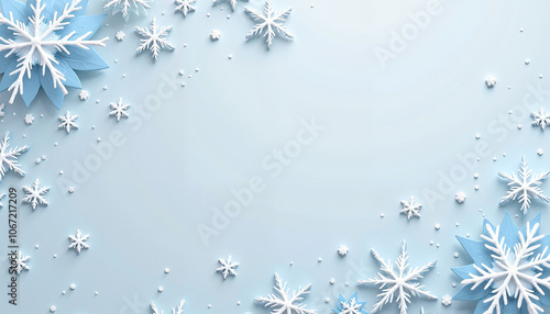 Elegant snowflake border on light blue background