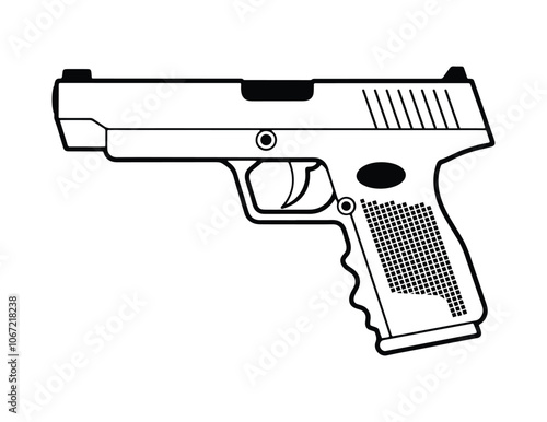 Glock 17 automatic pistol vector illustration of the black and white background