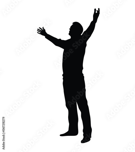 Silhouette of a Standing Man Spreading Arms. People and activities concept vector art. Belief and religion topic illustration