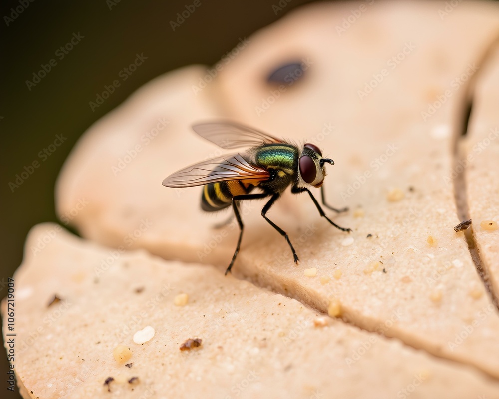 Close-up of a colorful fly on surface Close-up of a colorful fly on surface