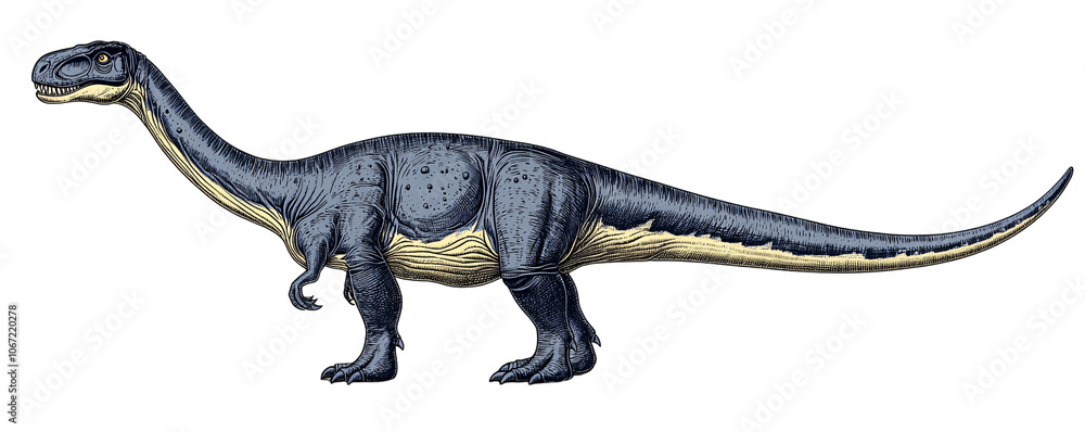 Fototapeta premium Prehistoric Dinosaur Engraved Style Jurassic Era Reptile Ancient Animal