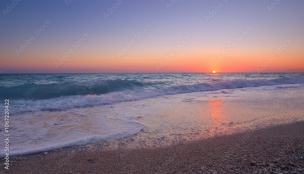 Waves on the beach at red sunset Waves on the beach at red sunset