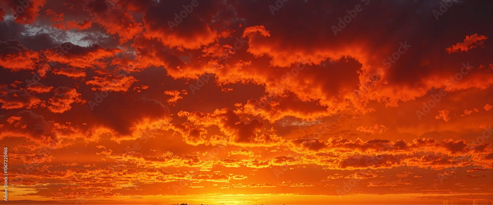 Dramatic fiery sunset sky with vibrant orange clouds Dramatic fiery sunset sky with vibrant orange clouds