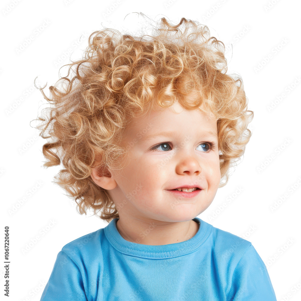 Happy child with curly hair on white isolate background Happy child with curly hair on white isolate background