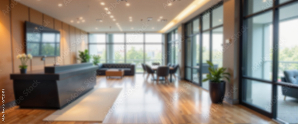 Modern spacious office lobby with large windows Modern spacious office lobby with large windows