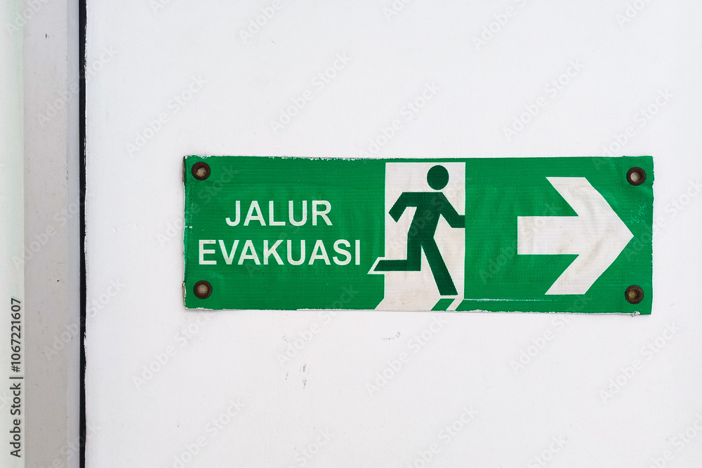 Obraz premium Example of evacuation route signs or symbols in Indonesia
