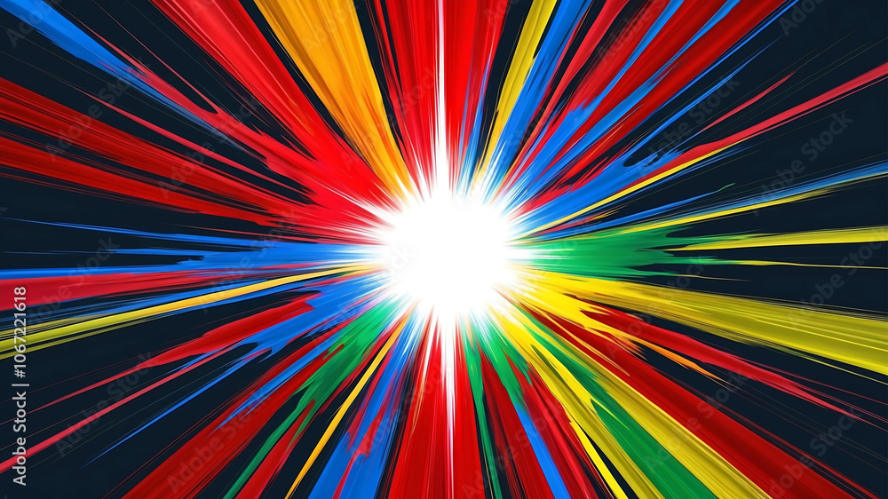Abstract digital artwork featuring a dynamic explosion of vibrant colors on a dark background. Abstract digital artwork featuring a dynamic explosion of vibrant colors on a dark background.