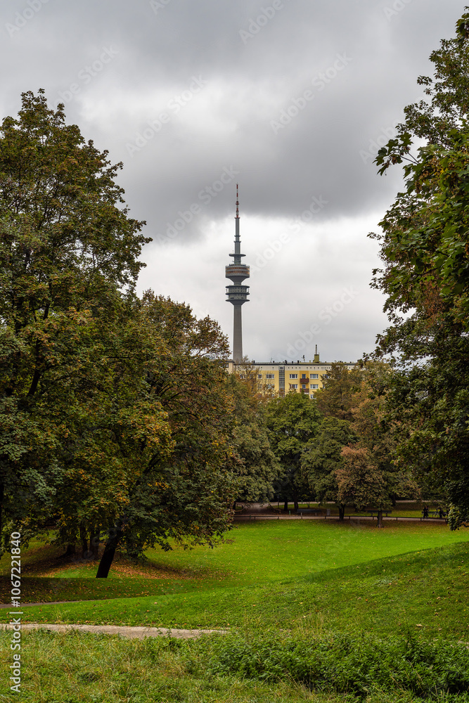 Obraz premium The Olympiaturm in Olympiapark in Munich, Germany