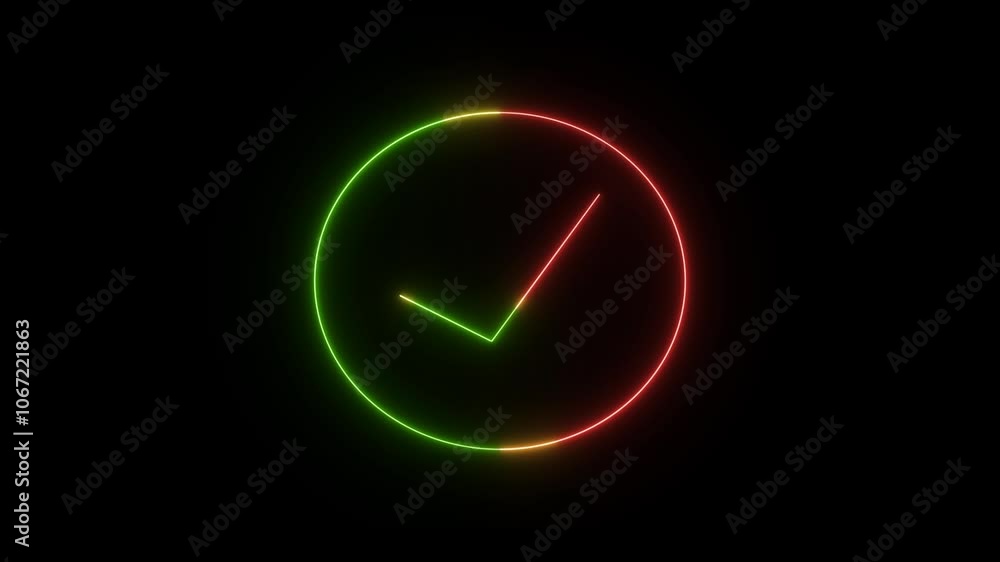 Neon Correct a correct mark in a circle neon animated. glowing colorful neon line ...