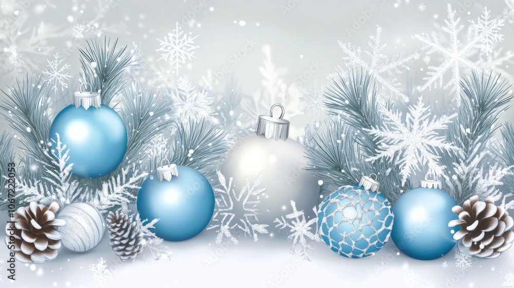 blue christmas background with snowflake and blue silver ornaments. blue christmas background with snowflake and blue silver ornaments.