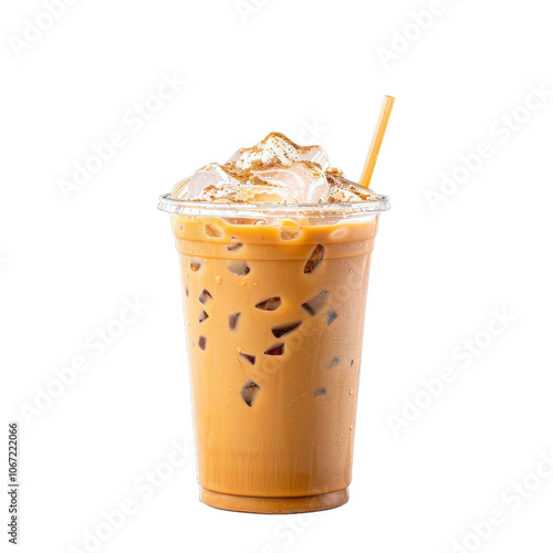 Iced coffee drink with straw on isolated background.