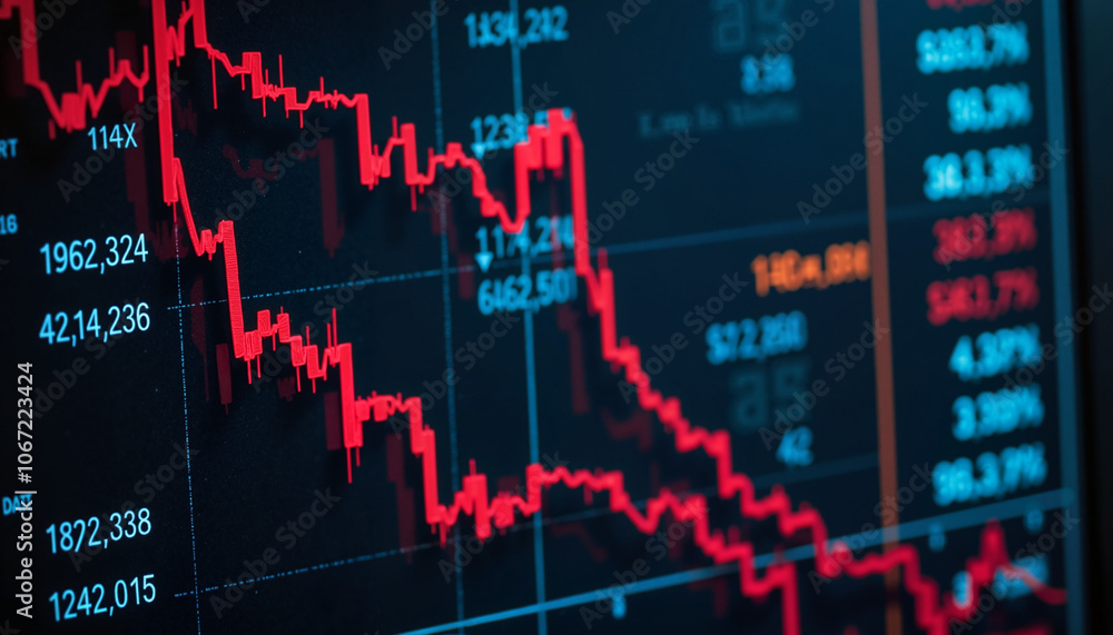 Stock market crash graph with red downward trend