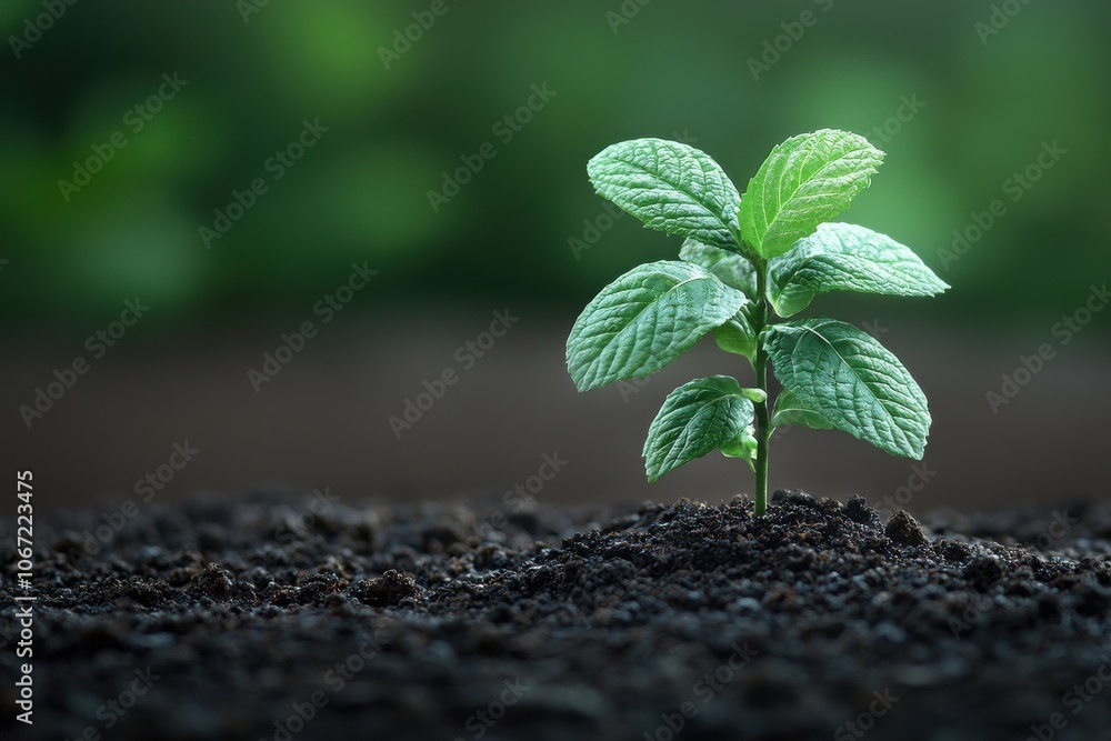 A vibrant green seedling emerges from rich soil, symbolizing growth and renewal in a serene, natural environment. A vibrant green seedling emerges from rich soil, symbolizing growth and renewal in a serene, natural environment.