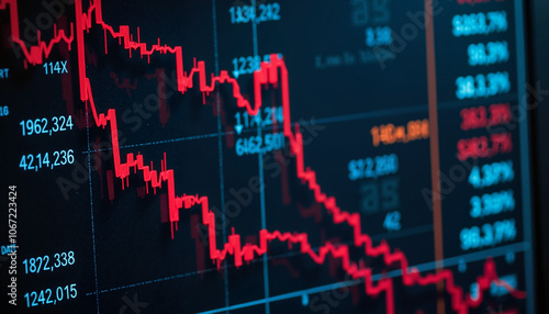 Obraz na płótnie Stock market crash graph with red downward trend w salonie