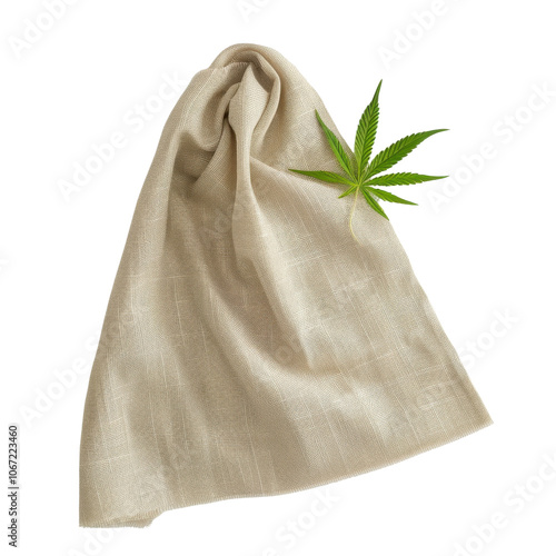 Linen cloth with a cannabis leaf, white isolate background photo