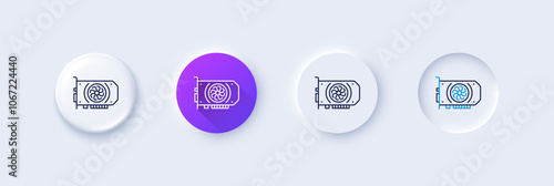 Gpu graphic card line icon. Neumorphic, Purple gradient, 3d pin buttons. Computer component hardware sign. Line icons. Neumorphic buttons with outline signs. Vector