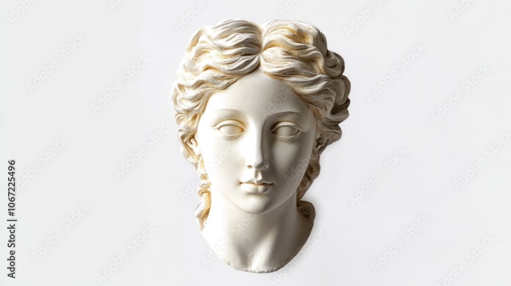 Isolated Venus head sculpture, plaster with golden touches, classic beauty on a simple white backdrop Isolated Venus head sculpture, plaster with golden touches, classic beauty on a simple white backdrop