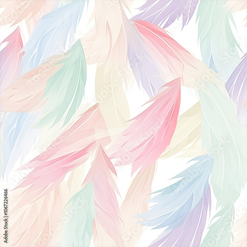 Pastel feathers pattern in soft watercolor style