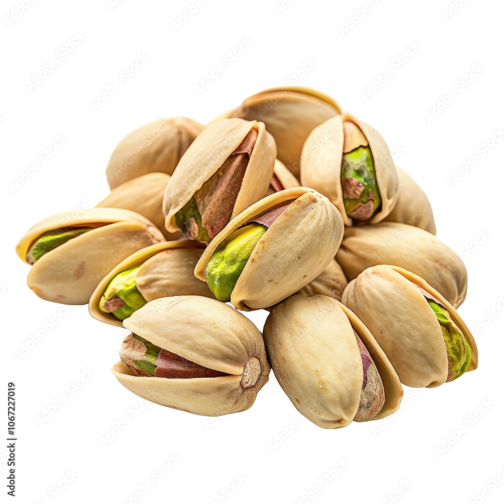 Pistachio nuts, white isolate background Pistachio nuts, white isolate background