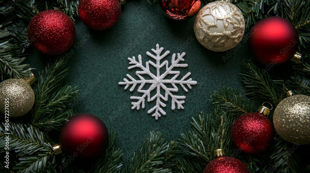 green christmas background with snowflake and ornaments with space. xmas border green christmas background with snowflake and ornaments with space. xmas border