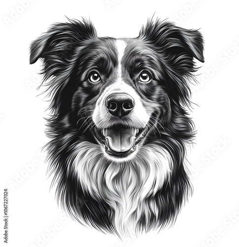 Wallpaper Mural Black and white graphic of an adorable, smiling dog head on a solid white background Torontodigital.ca