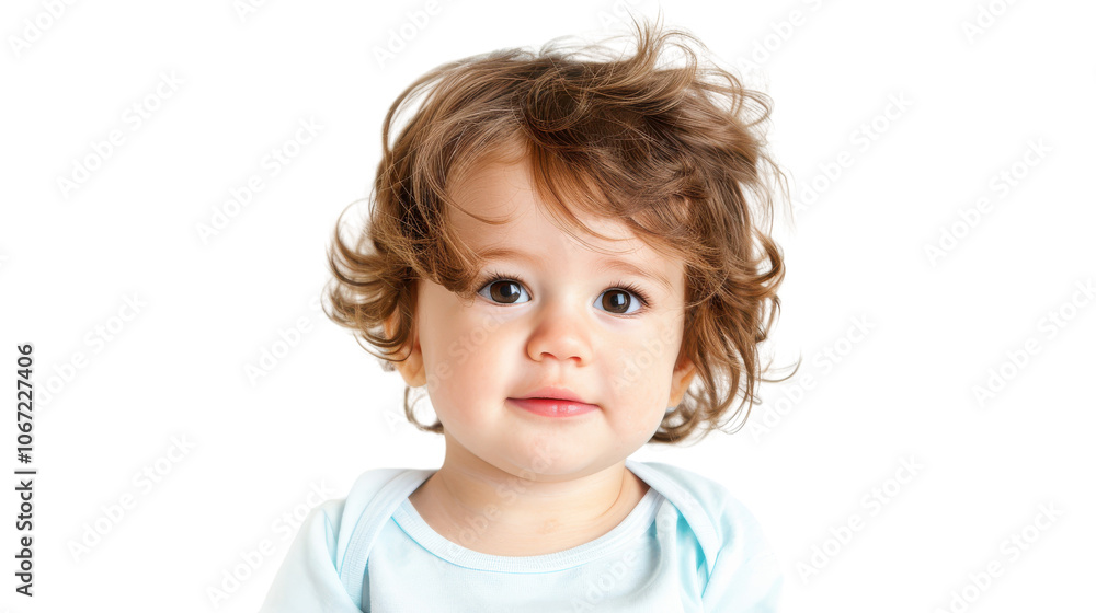 Portrait of a cute baby boy with curly hair on a white background. Portrait of a cute baby boy with curly hair on a white background.