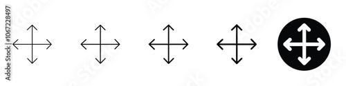 Set of 5 Drag icon, 1 Silhouette, 1 unexpanded vector, drag and move icon featuring four directional arrows for moving window and place anywhere you want, drag and drop icon, four direction