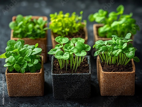 Green Sprouts in Pots - Photo photo