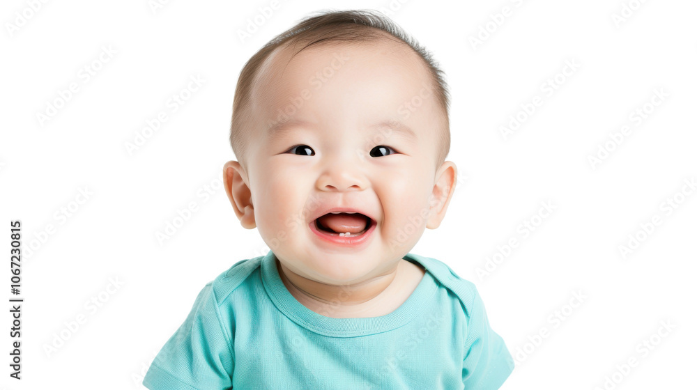 Smiling baby with joyful expression, white isolate background Smiling baby with joyful expression, white isolate background