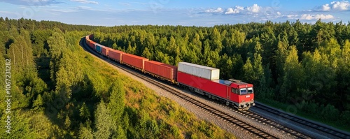 Freight train transporting containers, efficient cross-country logistics photo