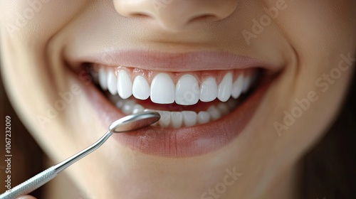 Young individual demonstrating tooth examination with a mouth opener, revealing tooth detail. This image captures the moment with ample copy space for additional text or graphics. photo