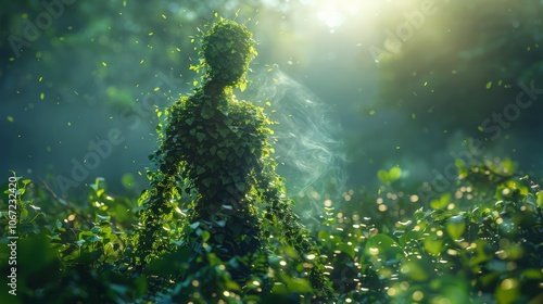 Wallpaper Mural person made of leaves walking from a dark, polluted landscape towards a bright, sustainable future. Torontodigital.ca