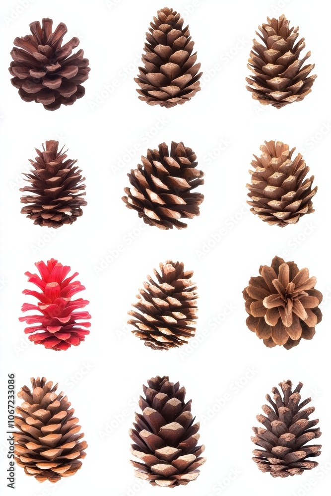 A collection of various pine cones in multiple shapes and colors, showcasing their unique textures and natural beauty. A collection of various pine cones in multiple shapes and colors, showcasing their unique textures and natural beauty.