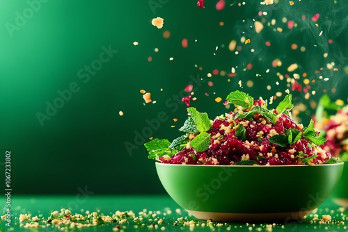 Cranberry relish served in big bowls, garnished with mint and zest, vibrant Thanksgiving side, familyfriendly table photo