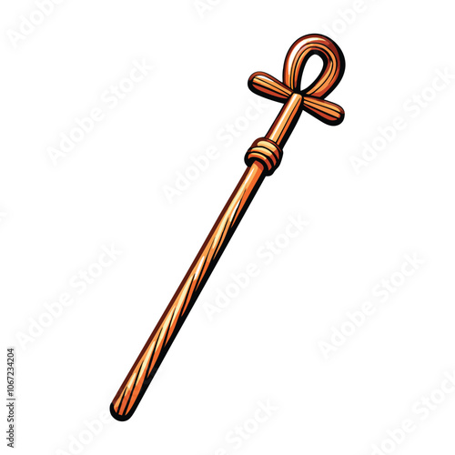 A shepherd's staff with a subtle cross detail at the top, crafted from weathered wood.