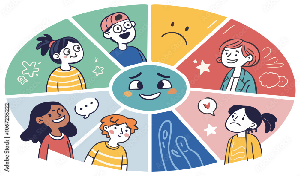 Children demonstrating a range of emotions with a mood chart, showcasing diverse feelings and emotional awareness Children demonstrating a range of emotions with a mood chart, showcasing diverse feelings and emotional awareness