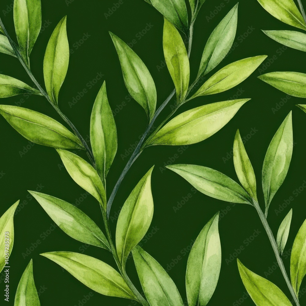 Fototapeta premium A vibrant green leaf pattern on a dark background, showcasing various shades of green in a natural, artistic design.