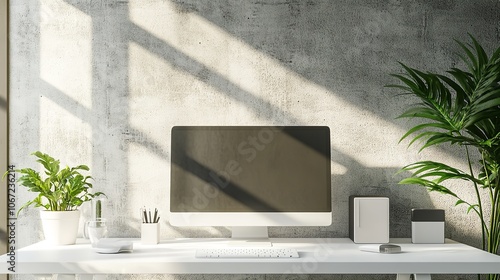 3D rendering illustration of PC computer desktop mockup

 photo