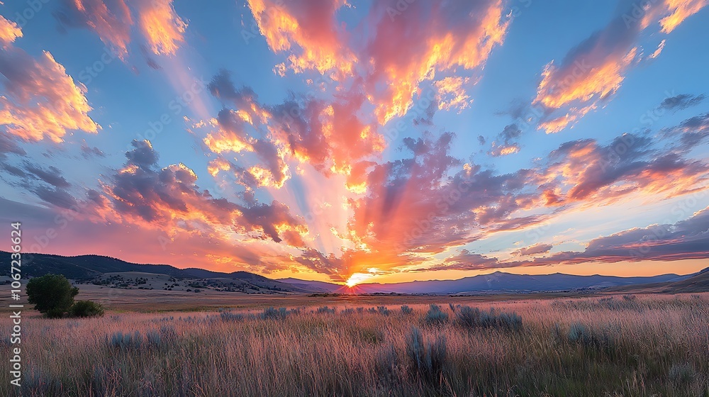 Spectacular sunset illuminates tranquil landscape Spectacular sunset illuminates tranquil landscape