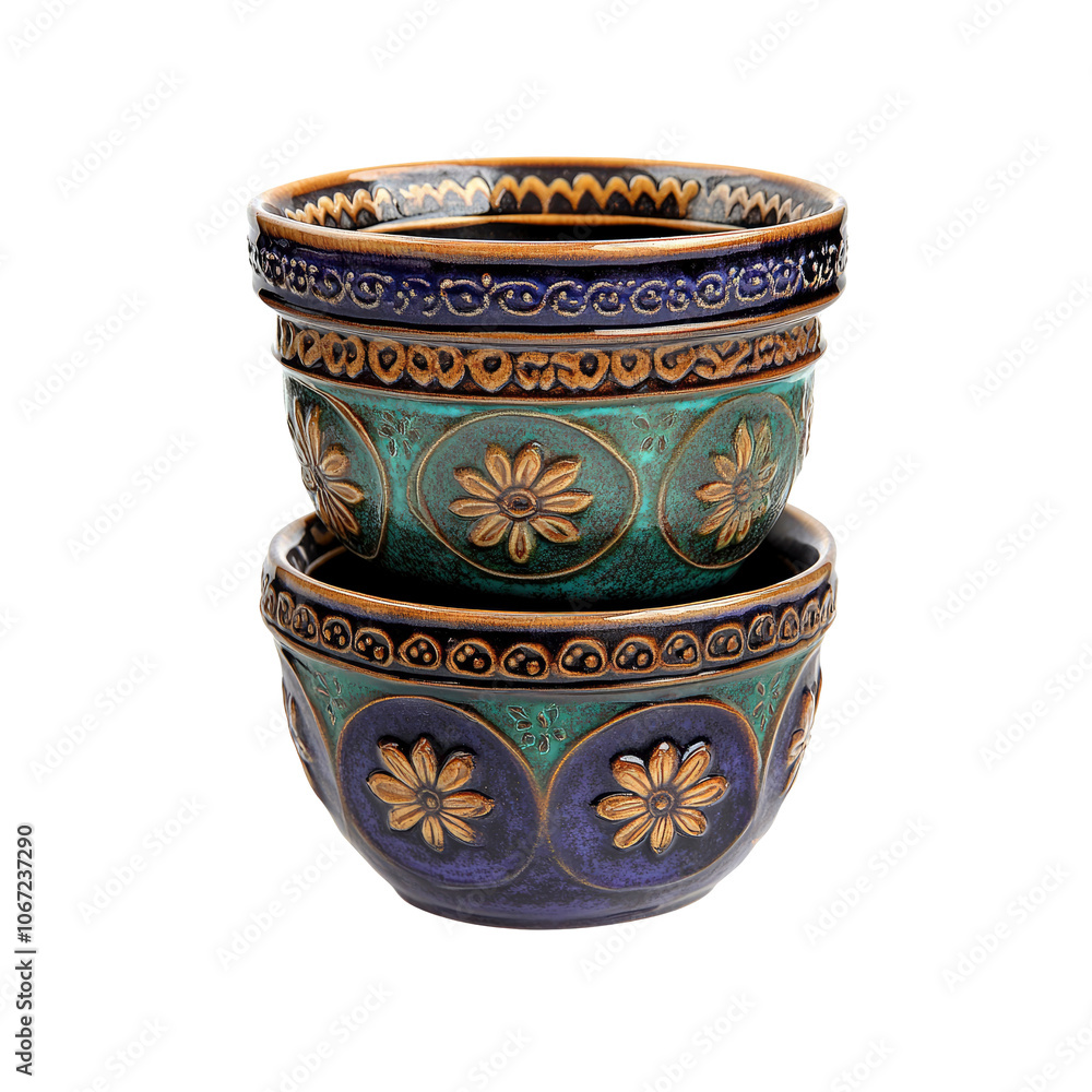 Stacked Ceramic Bowls with Floral Designs Stacked Ceramic Bowls with Floral Designs
