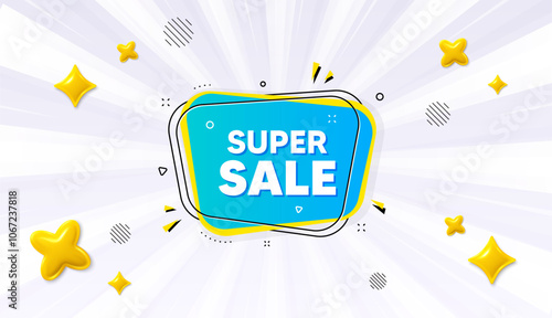 Offer sunburst ray banner. Super sale banner. Discount price tag sticker. Chat bubble icon. Super sale chat message. Speech bubble discount with stripes. Burst text balloon. Vector